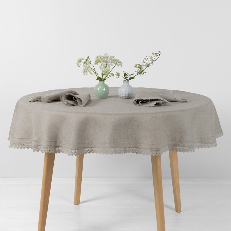 Round/oval natural linen tablecloth