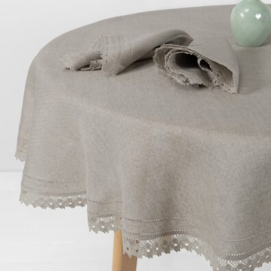 Round/oval natural linen tablecloth, made in eu