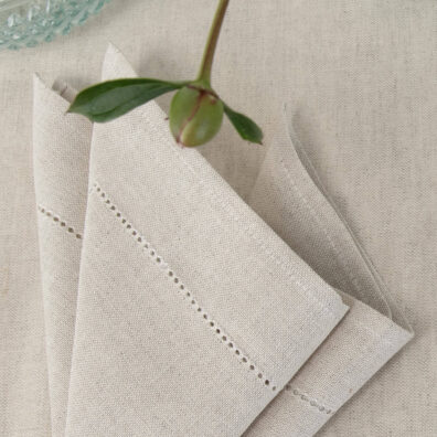 Linen cotton beige napkin, hemstitch