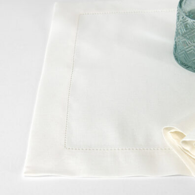White linen cotton placemat, folded hem