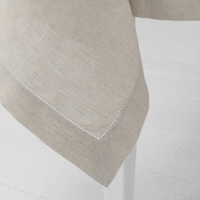 Natural Beige Linen Cotton Tablecloth, with hemstitching