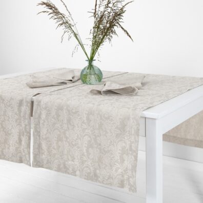 Floral beige linen cotton table runner