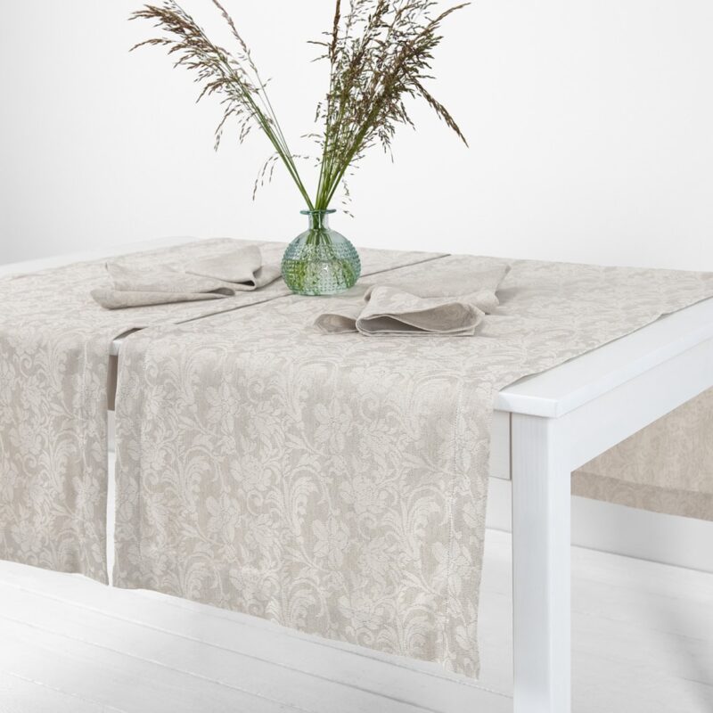 Floral beige linen cotton table runner