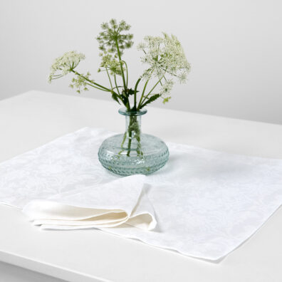 White linen cotton placemat, floral pattern