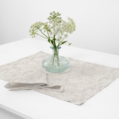 Beige linen cotton placemat, floral pattern