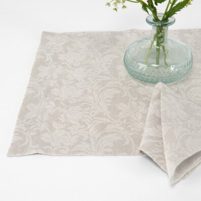 Floral beige linen cotton placemat, jacquard