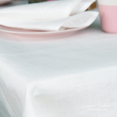 White plain hemstitched linen tablecloth