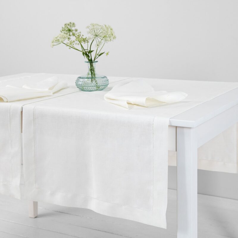 White linen table runner, plain weave
