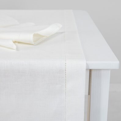 White linen table runner, with hemstitch
