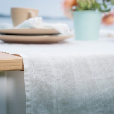 Off-white linen table runner, washed fabric
