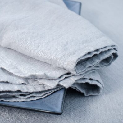 Light grey linen napkin, plain washed fabric