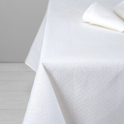White linen cotton tablecloth, dobby weave