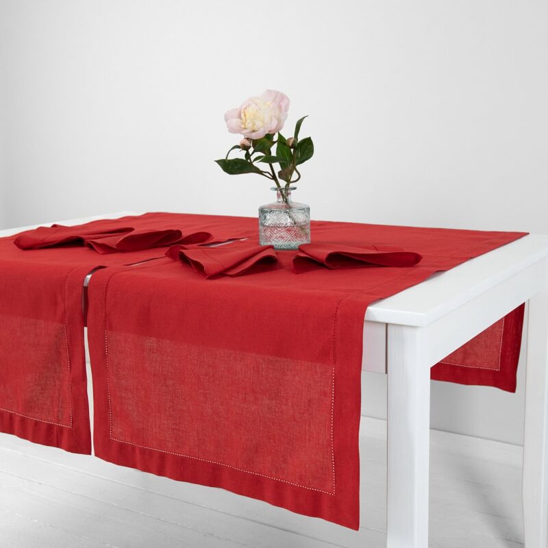 Red linen cotton table runner