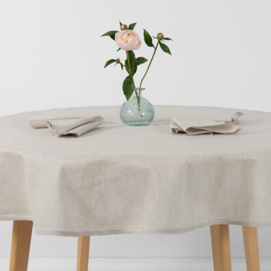natural beige linen cotton tablecloth, round
