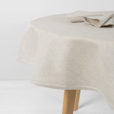 natural beige linen cotton tablecloth, with hemstitch edge