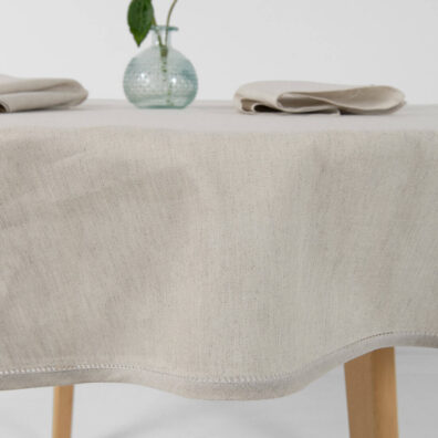 natural beige linen cotton tablecloth, piping hem