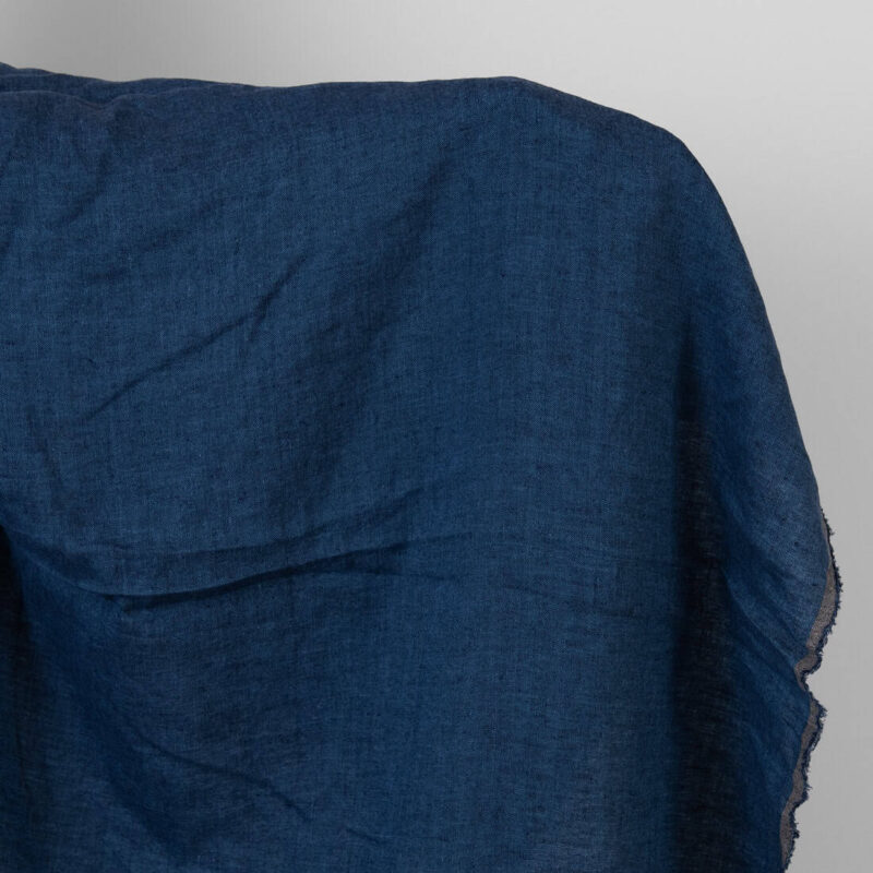 Washed linen fabric in dark blue denim colour
