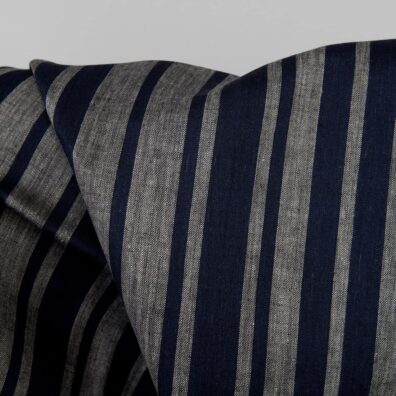 Linen fabric in blue and natural stripes, pure linen