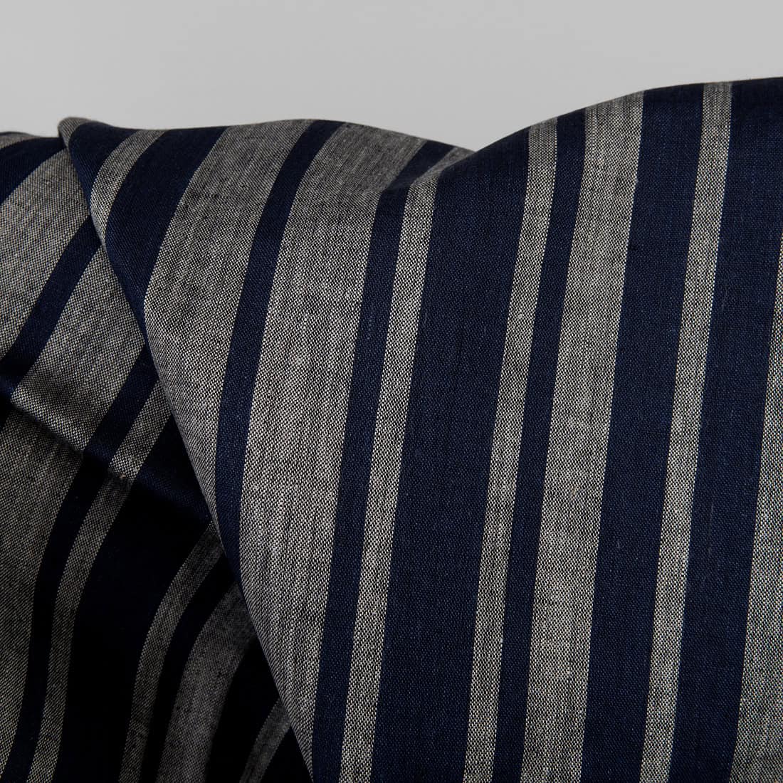 Linen fabric in blue and natural stripes, pure linen