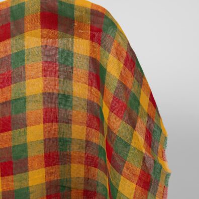Yellow, green and red checked linen fabric product photo