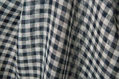 Transparent linen fabric in navy blue and white checks