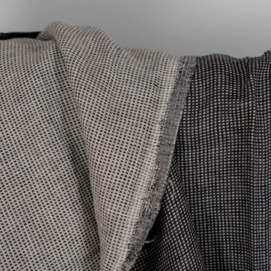 Linen black checked double sided fabric washed texture