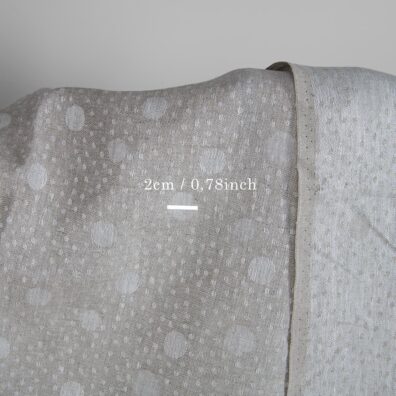 Grey linen fabric in bubble pattern with measurements