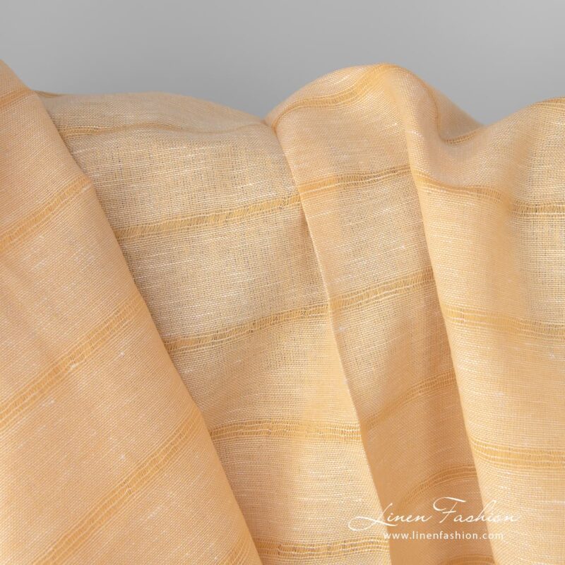 Yellow linen cotton fabric in stripes