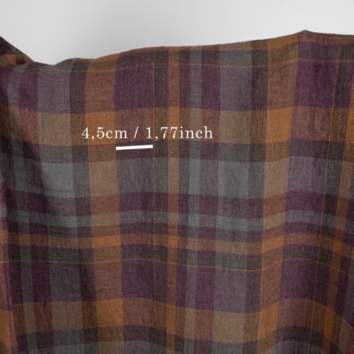 Purple plaid washed linen fabric with measurements