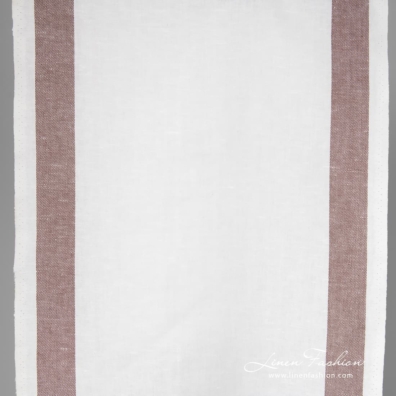 Linen cotton optical white fabric with brown stripes