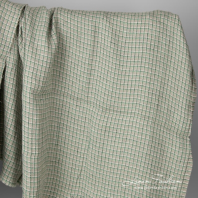 Linen grey fabric with green checks, washed