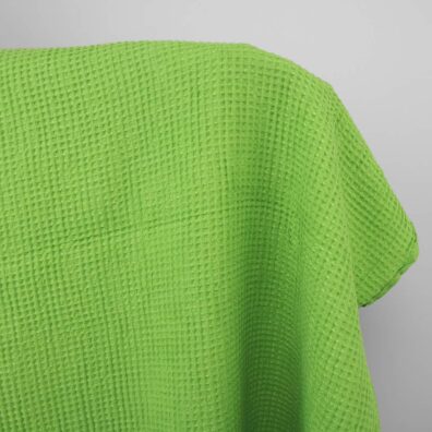 Lime green linen cotton fabric, waffle weave