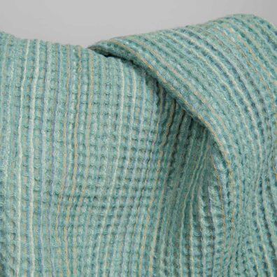 Washed green linen cotton waffle weave fabric, 240gm2