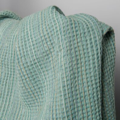 Washed green linen cotton waffle weave fabric, 150cm