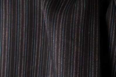 Linen fabric in black striped herringbone