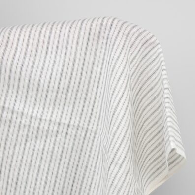Off-white linen fabric, grey stripes