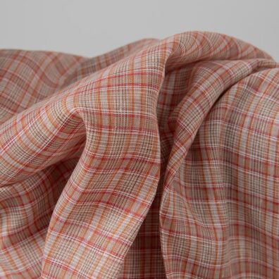 Red and white checked linen fabric texture