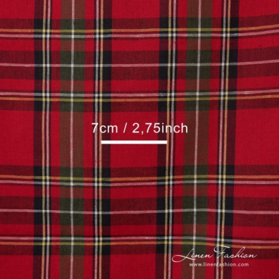 Linen - cotton fabric with red, black, green, yellow checks