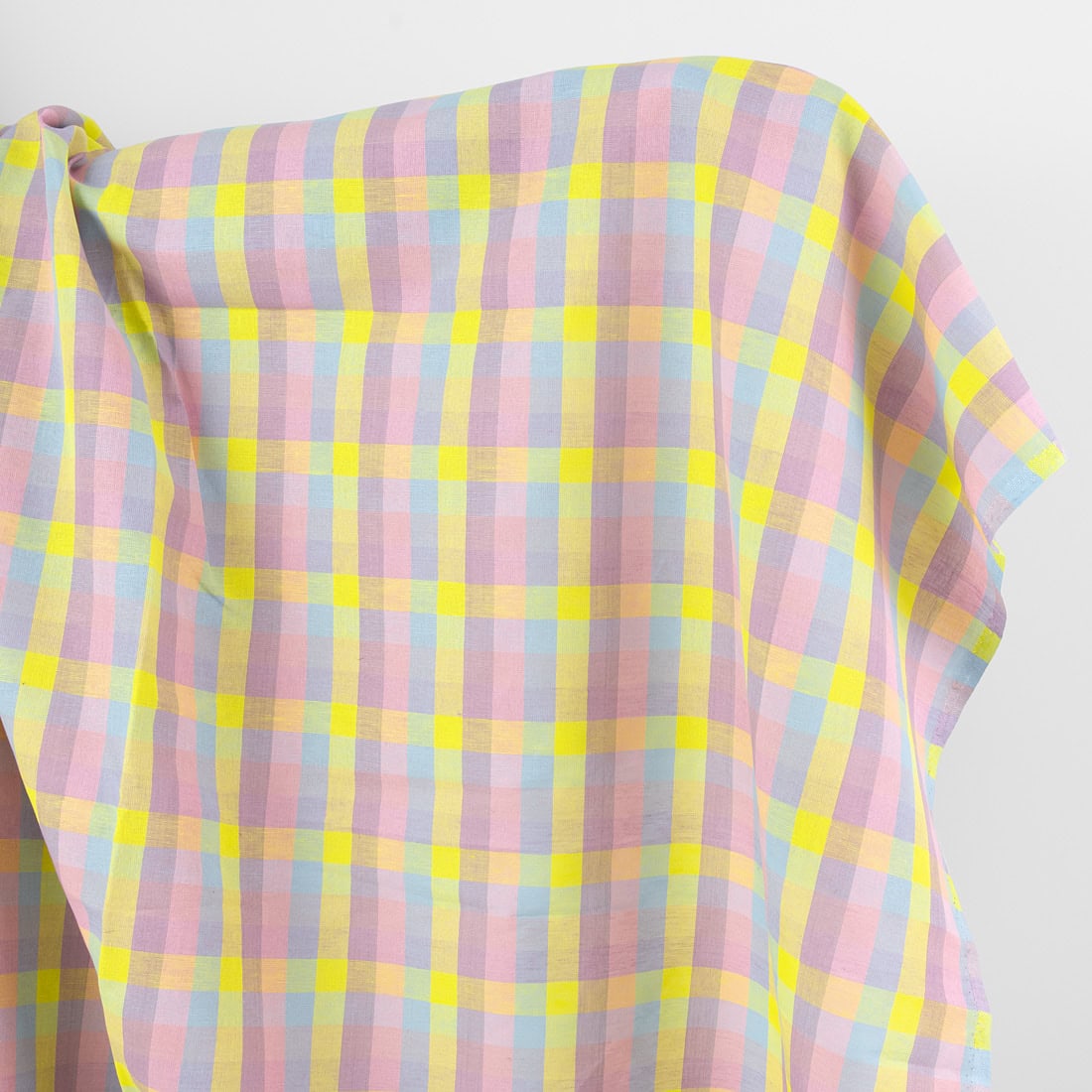 Colourful checked linen cotton fabric