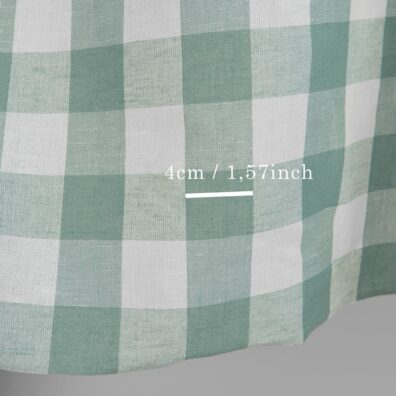 Green checked linen cotton fabric with measurements