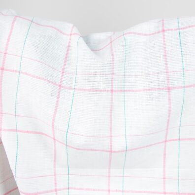 white linen fabric, pink check 150cm