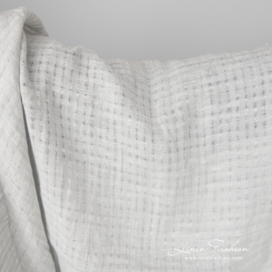 Light grey linen fabric with openwork stripes