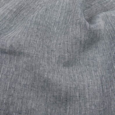 Black-white linen fabric in herringbone pattern
