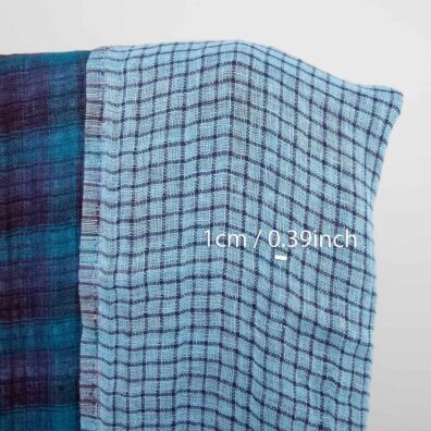 Blue and violet linen fabric, checked pattern