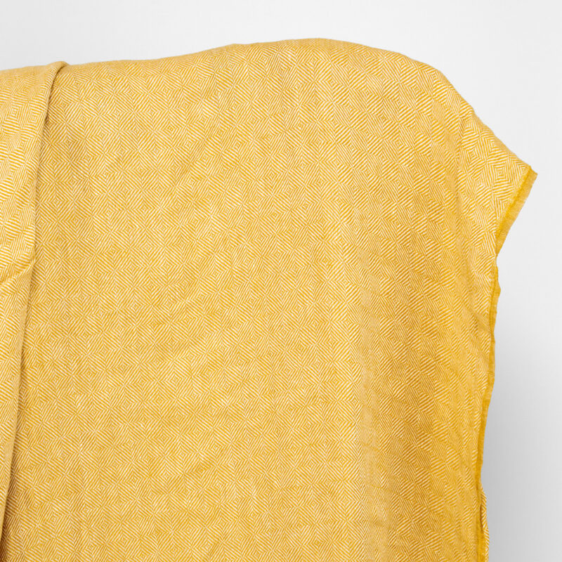 Yellow patterned twill check linen fabric washed