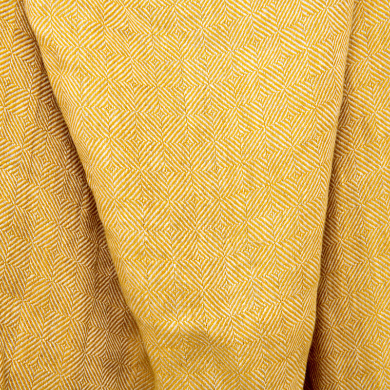 Yellow patterned twill check linen fabric washed