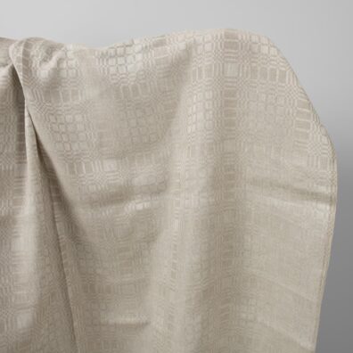 Beige linen fabric in checks dobby