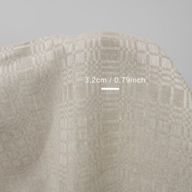Beige linen fabric in checks dobby with measurements