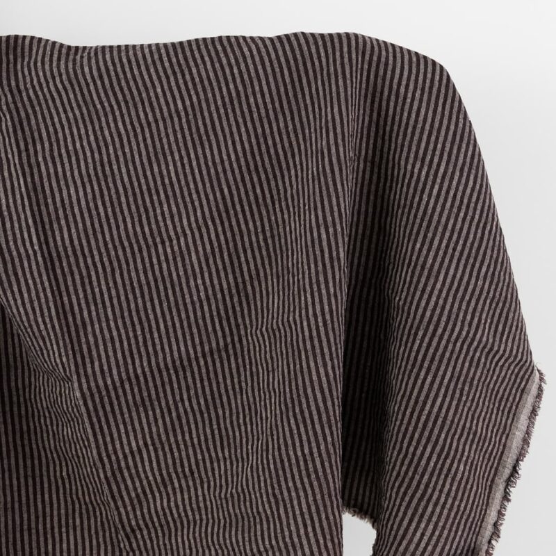 Brown striped linen wool blend fabric, washed 4 Brown striped linen wool blend fabric, washed