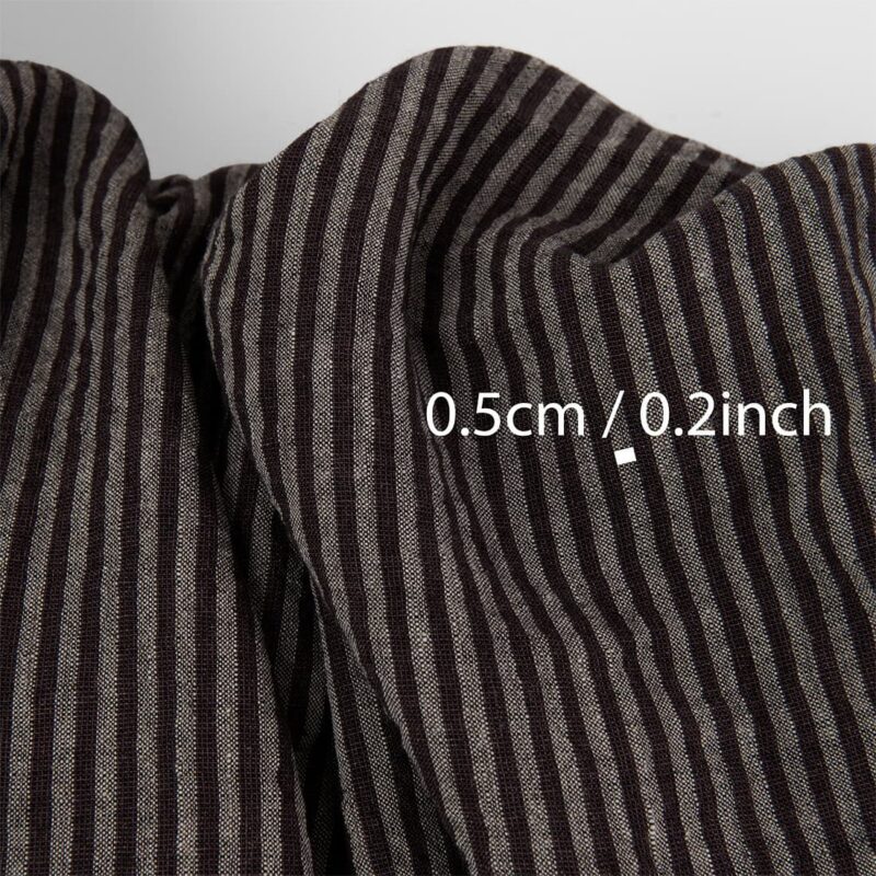Brown striped linen wool blend fabric, washed 6 Brown striped linen wool blend fabric, washed, with measurements